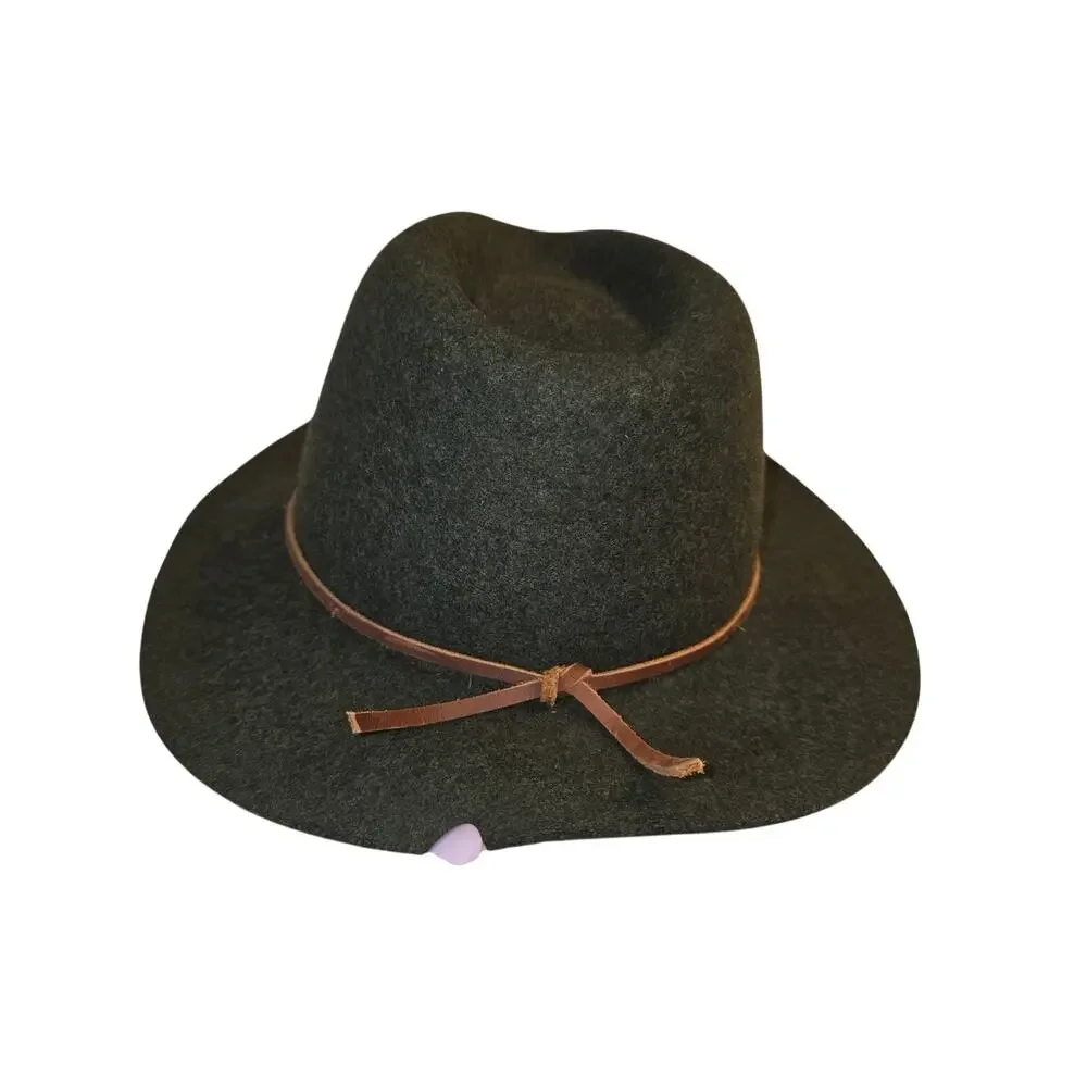 BRIXTON Wool Fedora Hat Leather Band 00212 M 7 1/4 (58 cm) -- Moss Green Western